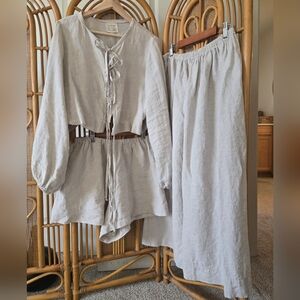 Boheme Goods Oat Linen Set Tie Top, Shorts, Trousers